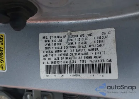 2013 Honda Accord Sport из США, поврежденный, VIN 1HGCR2F51DA018056